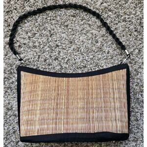 Baskets of Cambodia Tan and Brown with Black Trim Straw Purse Shoulder Bag